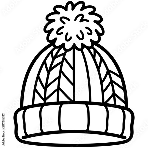 Winter beanie with pom pom outline illustration