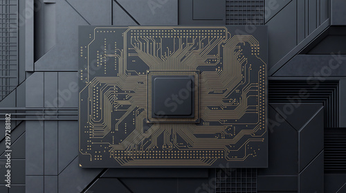 Obraz na płótnie Central Processing Unit Chip on Advanced Printed Circuit Board for Modern Computing Technology and Hardware Design