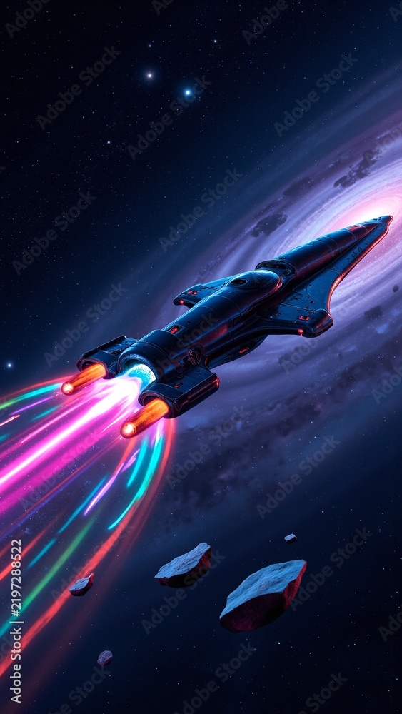 Fototapeta premium Futuristic Spaceship Racing Through Colorful Nebula