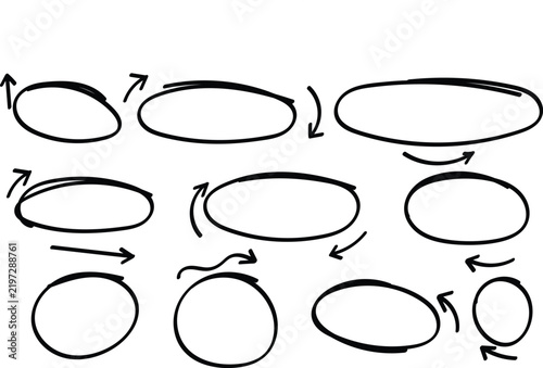 Collection of hand-drawn doodle elements, including various oval and circular highlight frames, arrows, stars, and triangles.