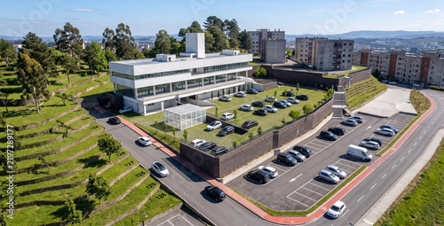 3d architectural rendering of a modern educational facility in the park
