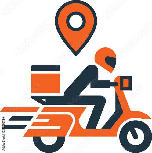 Fast Delivery Scooter with Location Pin Flat Vector Icon