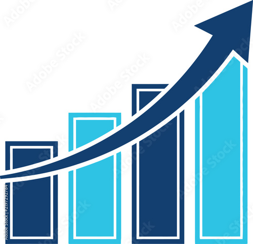 Growth Chart Bar Graph Vector Icon with Rising Arrow for Business Success