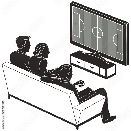 Silhouette of friends watching a soccer match on television at home