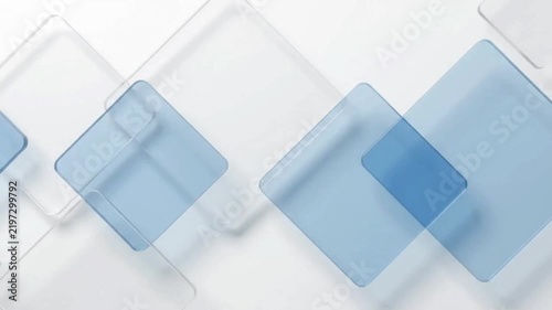 Abstract background with overlapping translucent blue and white squares creating a sense of depth and modern design.