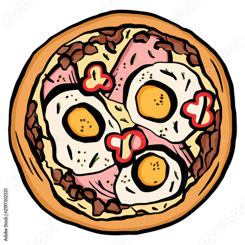 Egg pizza vector  illustration, doodle drawing