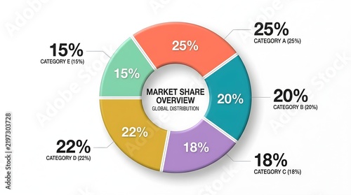 Professional colorful circular donut chart for financial data visualization and global business distribution analysis across five segments