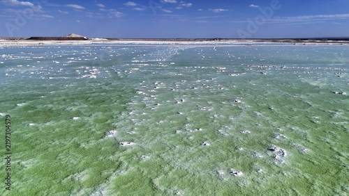 Obraz na plátne green salt lake water surface crystallization texture