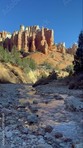Vertical View Of Gentle Flowing Stream In Red Rock Canyon In Utah