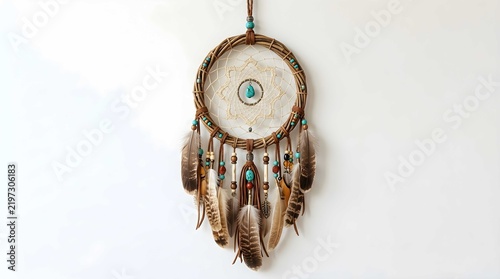 Handcrafted Dreamcatcher with Natural Feathers and Turquoise Gemstones for Spiritual Home Decor and Wall Hanging Art