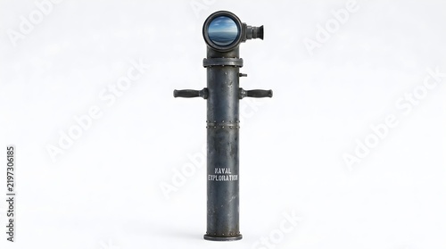 Vintage Metallic Trench Periscope Optical Instrument for Battlefield Observation Isolated on White Background