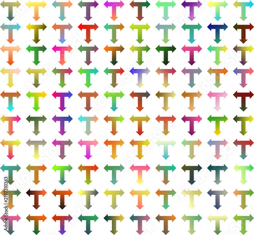 Collection of colorful three-way arrow icons with smooth gradient effects, arranged in a uniform grid on a clean white background