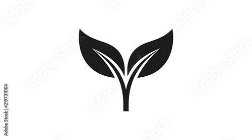 Minimalist black sprout icon representing growth and nature for organic farming and environmental sustainability branding