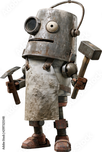 Pail robot wielding hammer