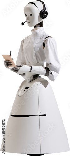 Reception robot taking notes with headset