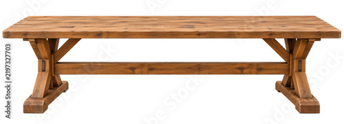 Long Outdoor Wooden Communal Table Isolated on Transparent Background