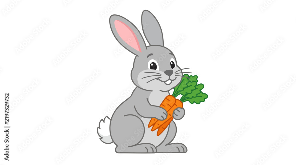 Fototapeta premium Cute cartoon rabbit holding fresh carrots