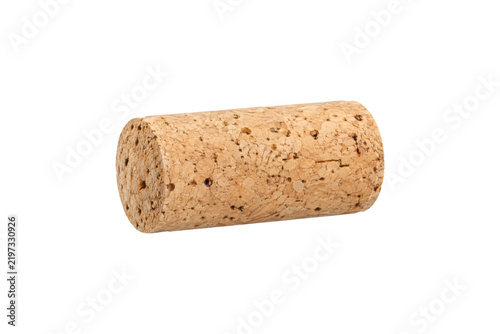 Bild auf Leinwand Natural cork wine bottle stopper with porous tan bark texture, isolated horizontally on a clean white background for packaging, beverage, winery, and sustainable material concepts