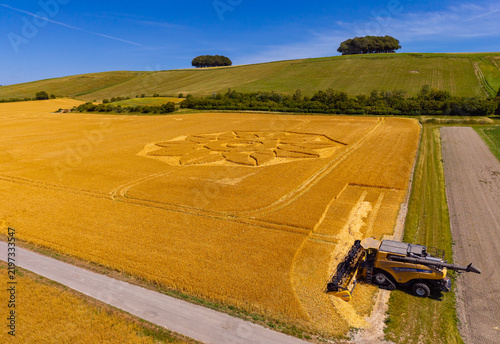 Hackpen Hill, Wiltshire, UK, July 02, 2026; Aerial view of a mysterious, intricate, geometric formation in a wheat crop field near Hackpen Hill, Wiltshire, England, UK; 29 June 2026