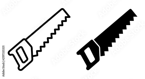 Fotografie Hand Saw Icon Set, Carpentry Tool Vector Graphics, Woodworking Equipment Outline