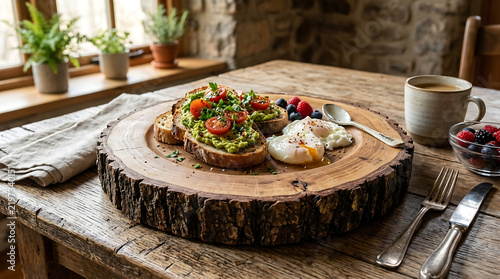 Rustic Natural Tree Stump Wooden Serving Plate with Raw Bark Edge