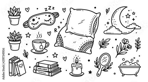 Wellness and Self Care Doodle Collection with Sleep Accessories