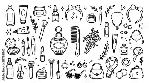 Skincare and Fashion Doodle Collection Vector Line Art