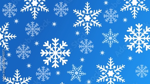 Blue winter seamless pattern featuring white and light blue snowflakes on a vibrant blue background. Festive holiday backdrop ideal for seasonal designs, wrapping paper, and decor