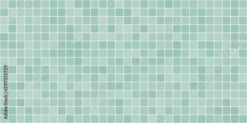 Green mosaic tile pattern for bathroom, kitchen, flooring and pool surfaces, featuring square ceramic tiles with realistic shadows and light in a modern 3D top view illustration.