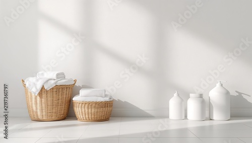 Baskets and Bottles in a Bright Room With Soft Sunlight