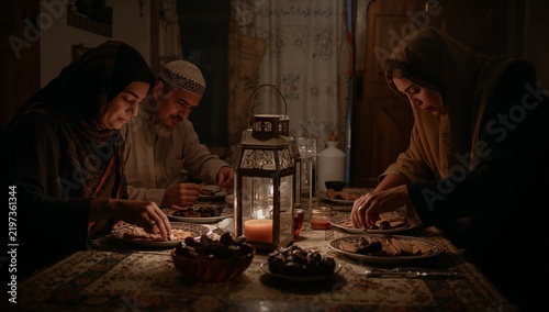 Dinner Among Family During Evening in a Cozy Home Setting