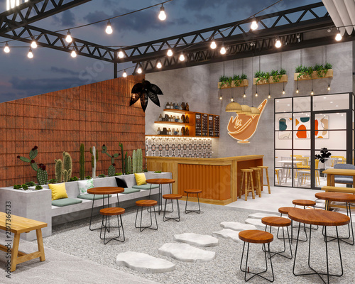 3d render cafe terrace restaurant bar