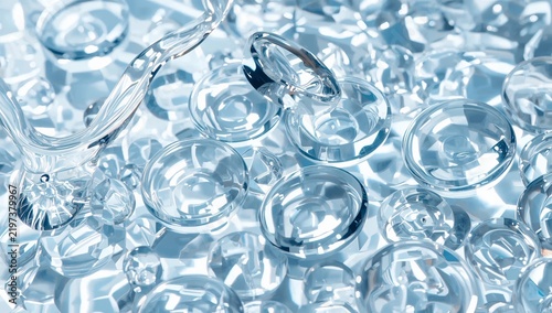 Glass Marbles and Water Drops on a Surface in Bright Light