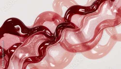 Swirls of Red and Pink Gel in a Smooth Pattern on a White Surface