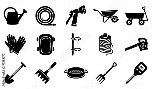 Gardening Tools and Equipment Vector Icons