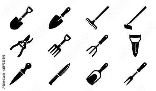 Gardening Tools and Equipment Vector Icons