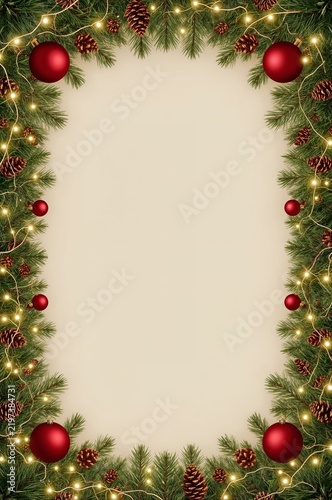 Decorative Border With Red Ornaments and Pinecones for Festive Occasions