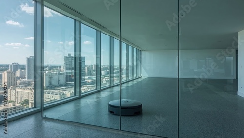 Modern Office Space With Large Windows and View of City Skyline