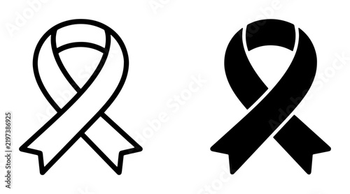 Awareness Ribbon Icons, Vector Symbols for Support and Charity Campaigns, Black and White Graphics for Causes