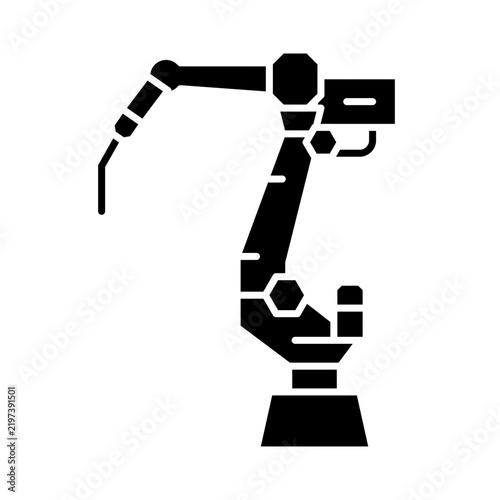 Robotic Welder icon. Factory automation welding sign. Automation, Control. Pictogram of industrial automation.
