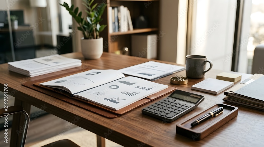 Fototapeta premium Modern workspace with laptop and office supplies