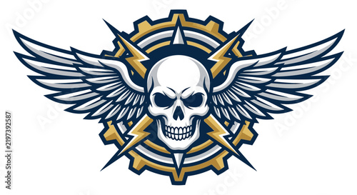 Steampunk Skull with Wings and Gears Isolated