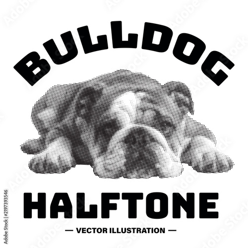 Retro halftone English bulldog dog mascot vector illustration logo design isolated on white background for apparel print