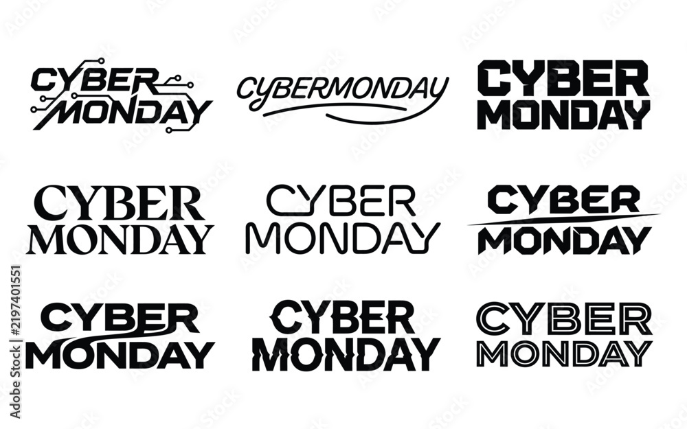 Fototapeta premium Cyber monday lettering set, collection of calligraphic and hand drawn design elements, vector illustration.