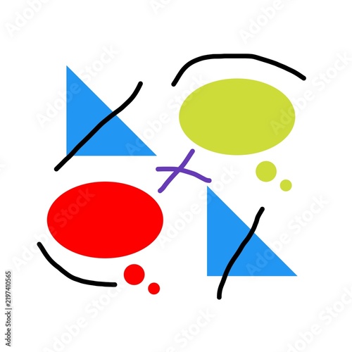 Konstfotografi vAn abstract composition featuring geometric shapes and freeform lines on a plain white background