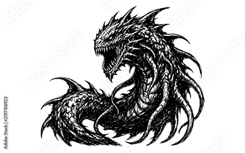 Fotografie leviathan black and white dragon tattoo design