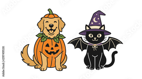 Cute Dog and Cat Wearing Halloween Costumes
