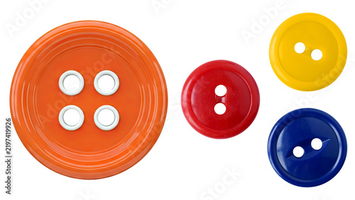 Fotografie Set of colorful plastic sewing buttons isolated on a white background