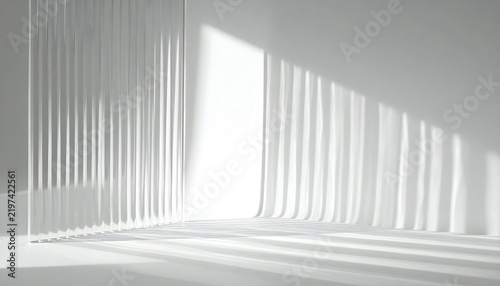 Bright Sunlight Streaming Through Vertical Window Blinds Casting Shadows
