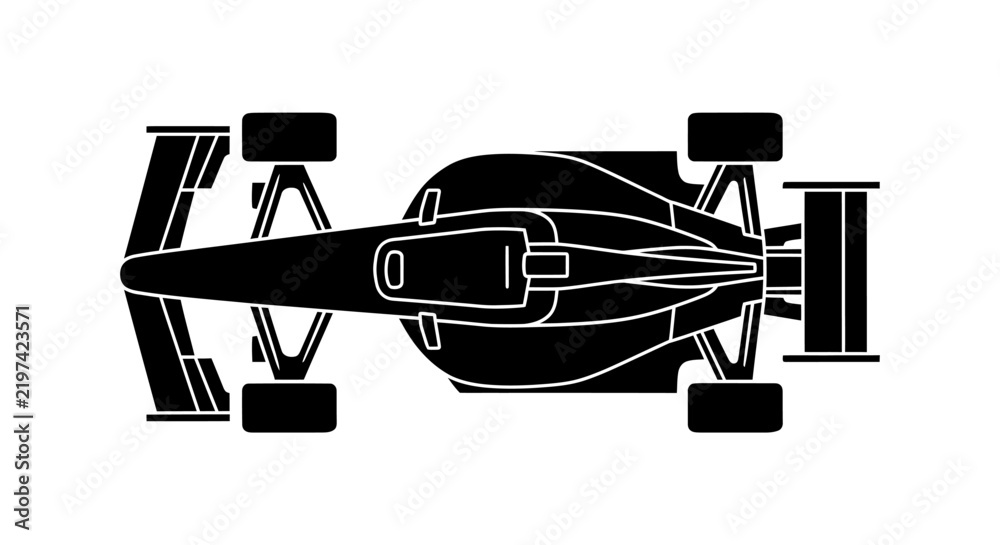 Obraz premium Formula Racing Car Top View Silhouette Vector Icon